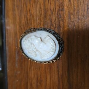 Vintage seed pearl cameo brooch